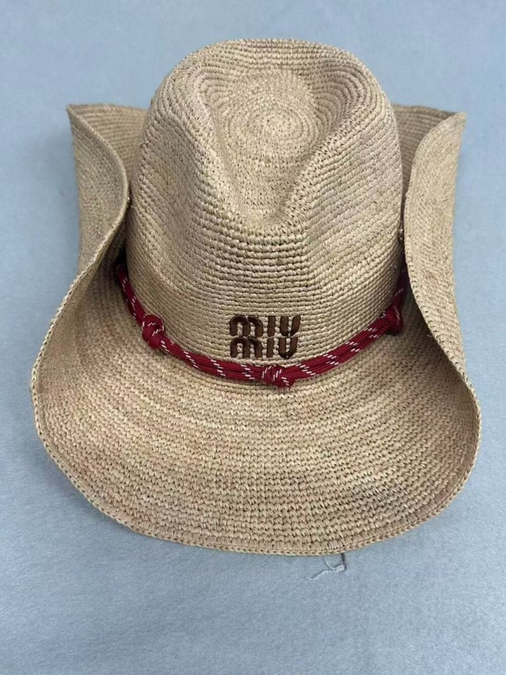 Miu Miu Woven Cowboy Straw Hat Western Style Resort Sun Hat